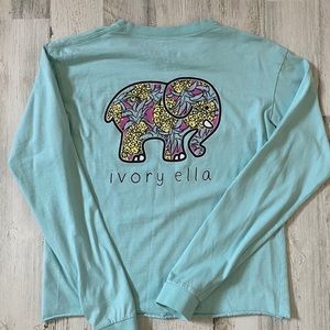 Ivory Ella Long Sleeve Tee Small Blue Elephant Pineapple Graphic Top Casual Teen